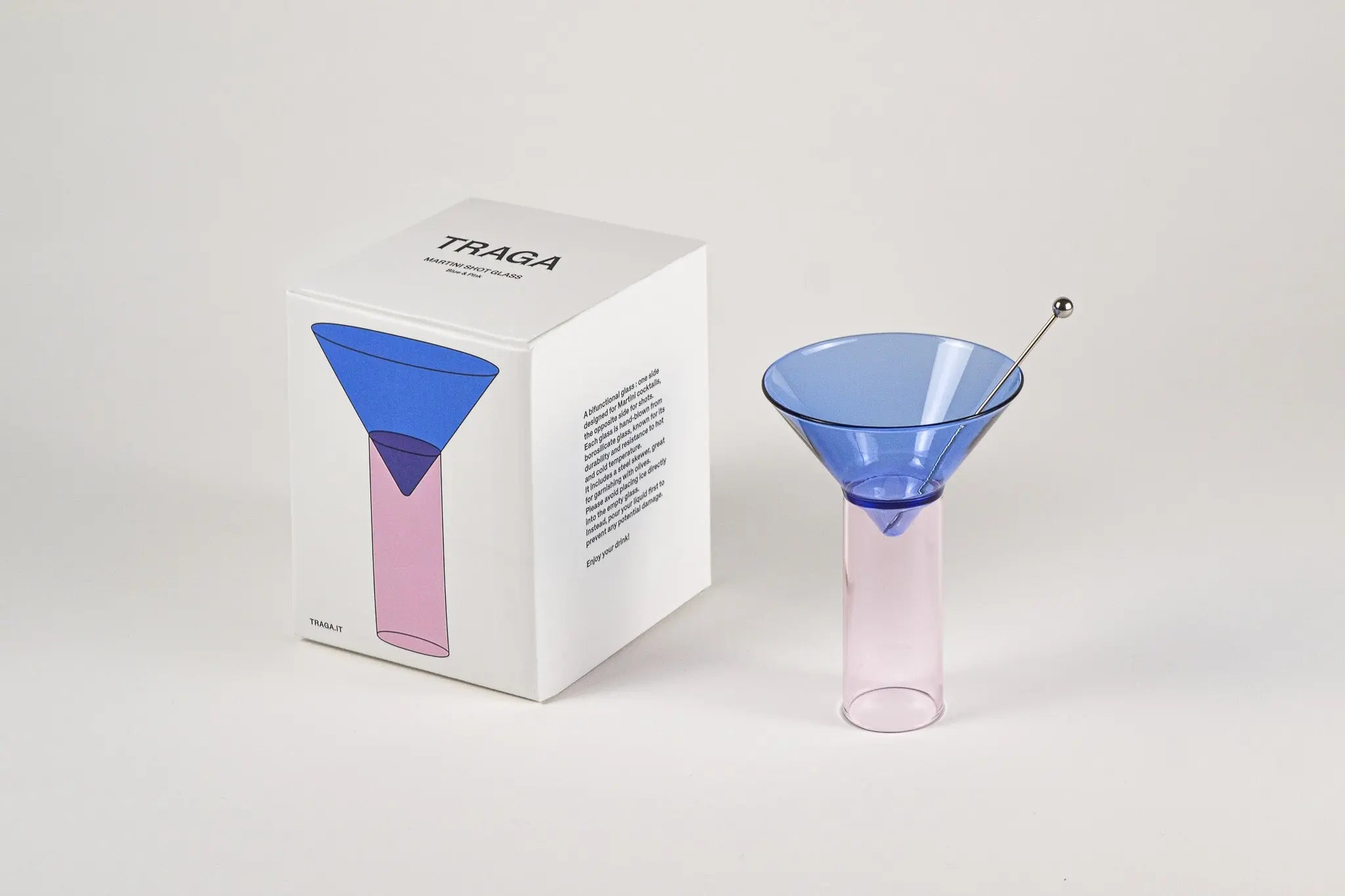 Martini Shot Glass, Blue & Pink TRAGA